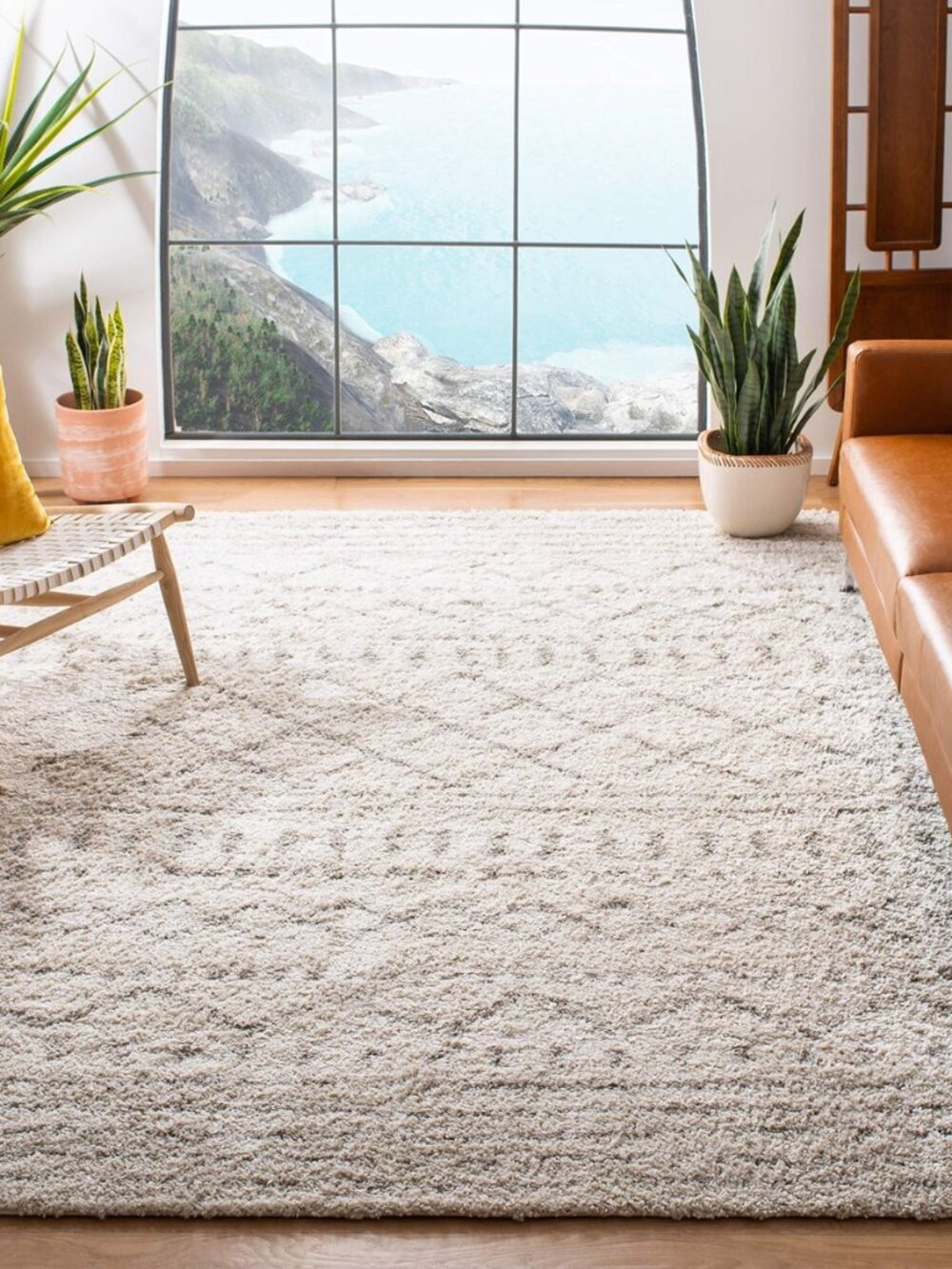 Arizona Shag Collection Area Rug - 3'2" Square, Ivory & Beige, Moroccan Boho